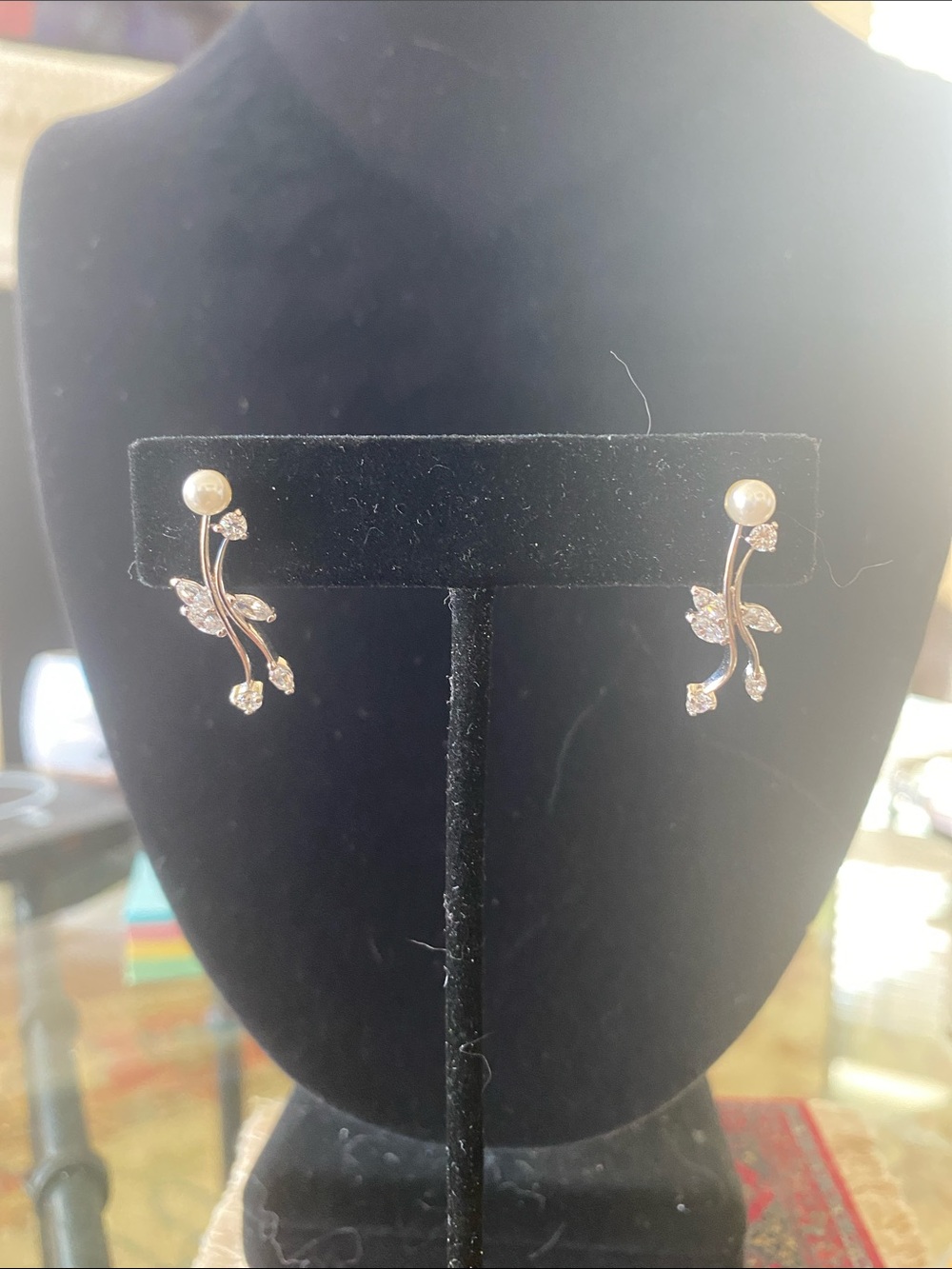 Elegant Pearl and Crystal Vine Drop Earrings - Gold Tone